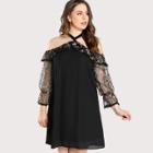 Shein Plus Cold Shoulder Floral Embroidered Dress