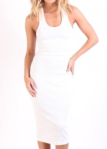 Rosewe White Knee Length Hollow Back Sleeveless Dress