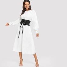Shein Lantern Sleeve Keyhole Back Corset Dress
