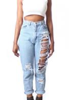 Rosewe Zip Closure Tearing Denim Ankle Length Pants
