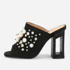 Shein Faux Pearl Decorated Chunky Heeled Mules
