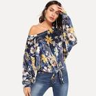 Shein Knot Front Floral Print Sweatshirt