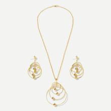 Shein Layered Ring Pendant Chain Necklace & Drop Earrings Set