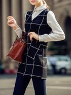 Shein Black Long Sleeve Peter Pan Collar Plaid Dress