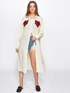 Shein Embroidered Rose Applique Slit Longline Blouse