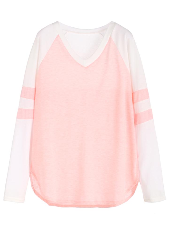 Shein Color Block V Neck Raglan Sleeve T-shirt