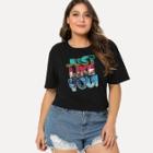 Shein Plus Contrast Sequin Embroidered Applique Tee