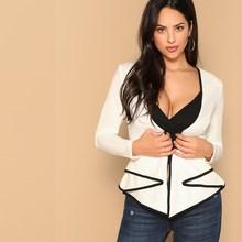 Shein Contrast Trim Fitted Peplum Coat