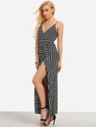 Shein Black And White Striped Split Maxi Dress