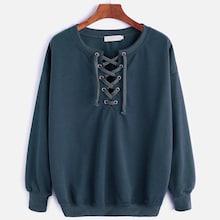 Shein Lace Up Solid Sweatshirt