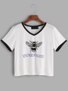 Shein V-cut Queen Bee Print Ringer Tee