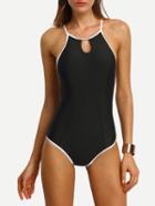 Shein Contrast Keyhole Neck Crisscross One-piece Swimwear