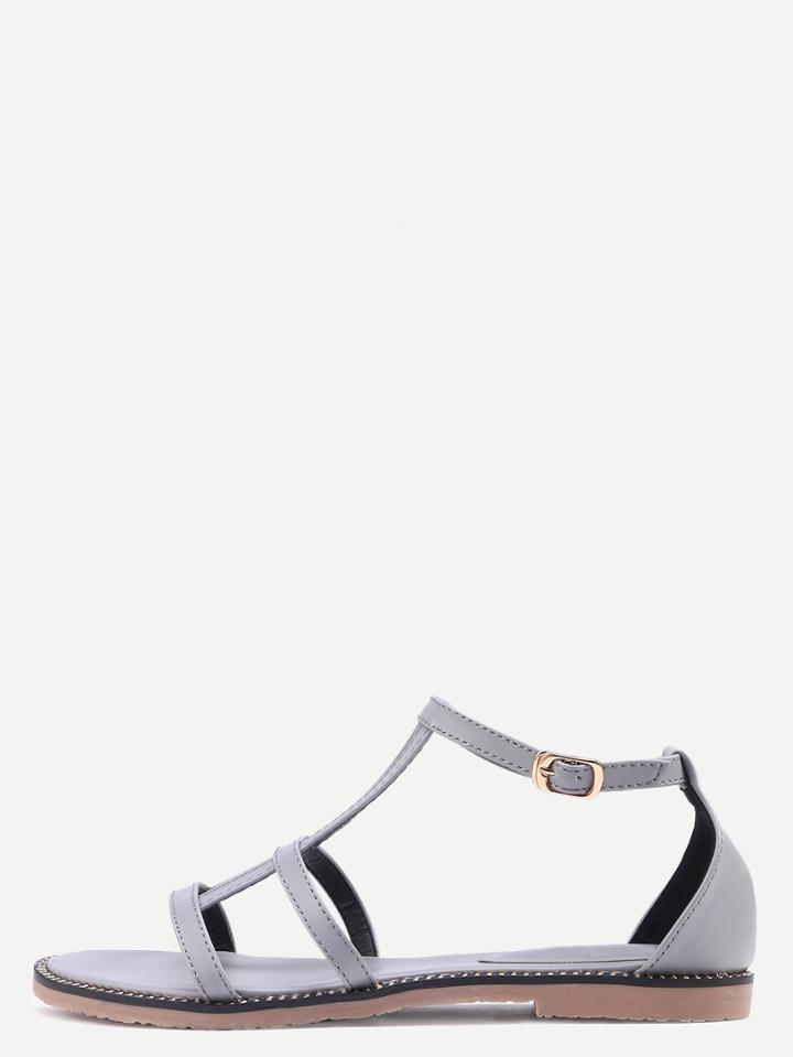 Shein Grey Peep Toe Buckle Strap Sandals