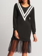 Shein Black Chevron Print Studded Sweatshirt Dress