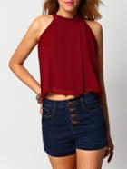 Shein Burgundy Hollow Back Chiffon Cami Top