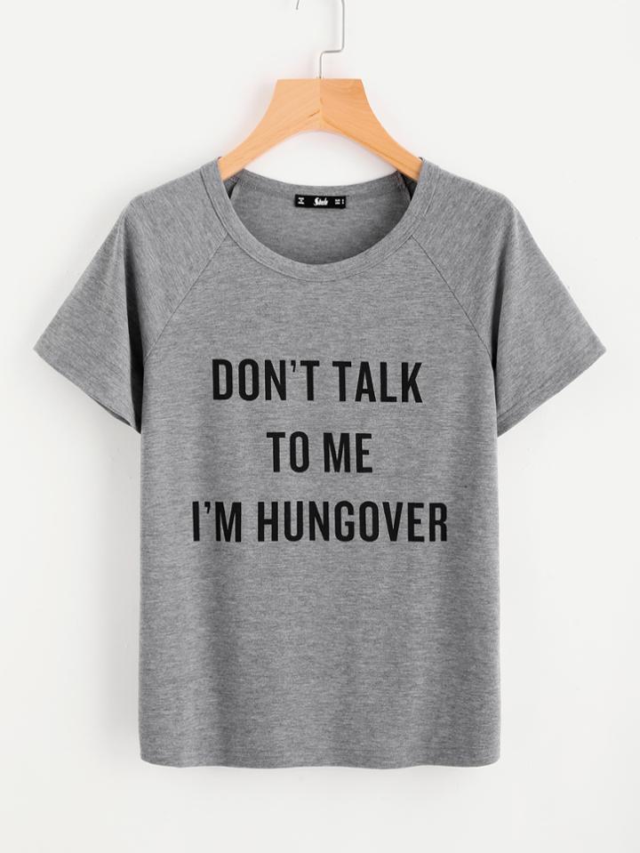Shein Raglan Sleeve Marled Knit Graphic Tee