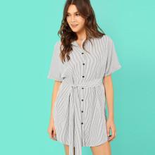 Shein Pinstripe Button Up Shirt Dress