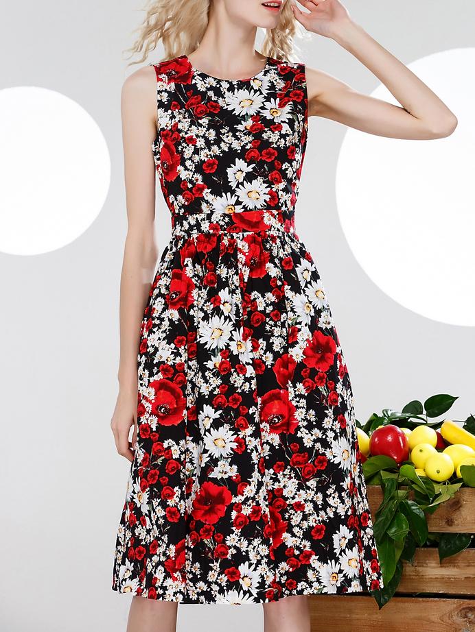 Shein Black Backless Floral A-line Dress