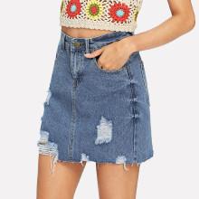Shein Raw Hem Ripped Denim Skirts