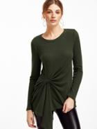 Shein Army Green Long Sleeve Ribbed Twist T-shirt