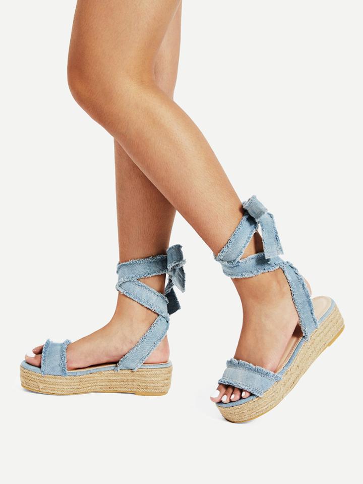 Shein Tie Leg Flatform Denim Sandals