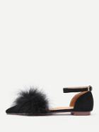 Shein Faux Fur Decorated Ankle Strap Flats