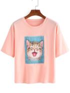 Shein Little Cat Print Pink T-shirt