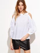 Shein White Open The Shoulder Zipper Back Top