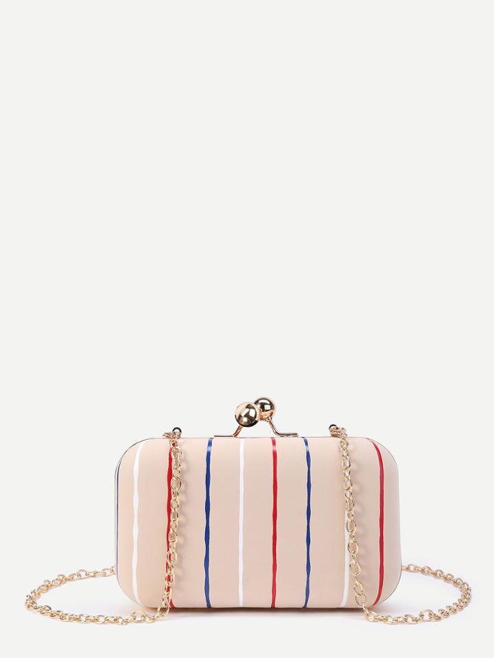Shein Striped Chain Crossbody Bag With Kiss Lock