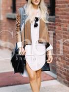 Shein Grey Color Block Dip Hem Coat