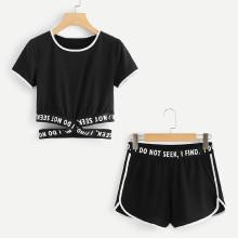 Shein Cut Out Waist Ringer Tee With Shorts