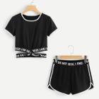 Shein Cut Out Waist Ringer Tee With Shorts