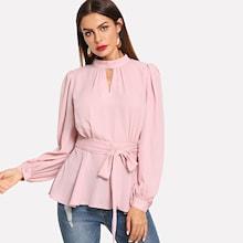 Shein Cut Back Belted Mock Neck Top