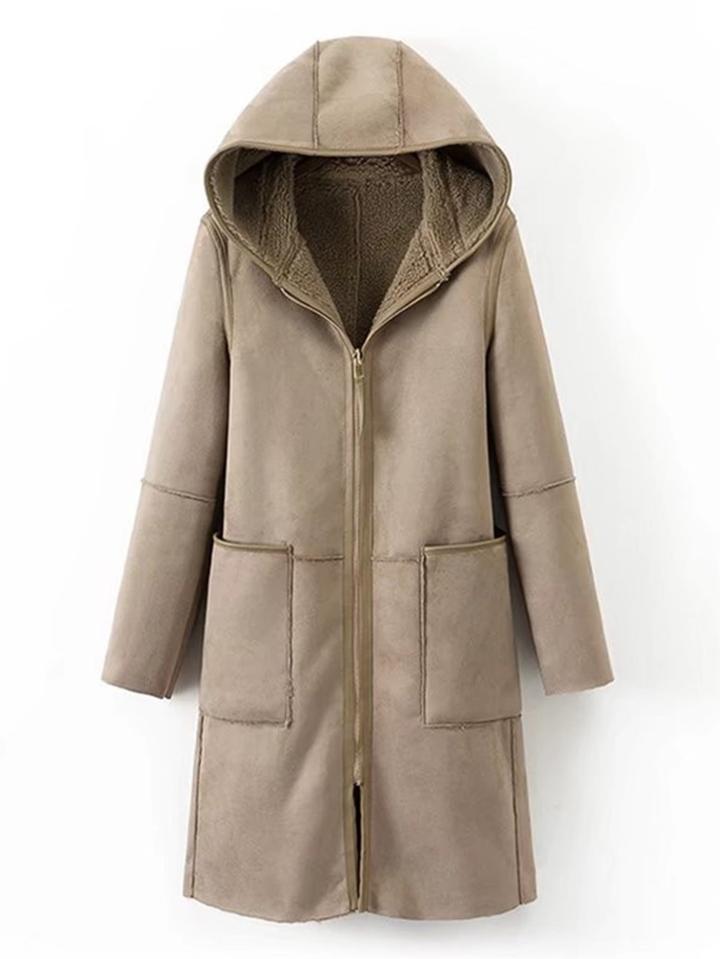Shein Multiway Seam Detail Suede Sherpa Hooded Coat