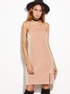Shein Pink Square Neck Slit Front Cami Dress