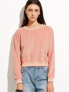 Shein Pink Striped Trim Crop Velvet Sweatshirt