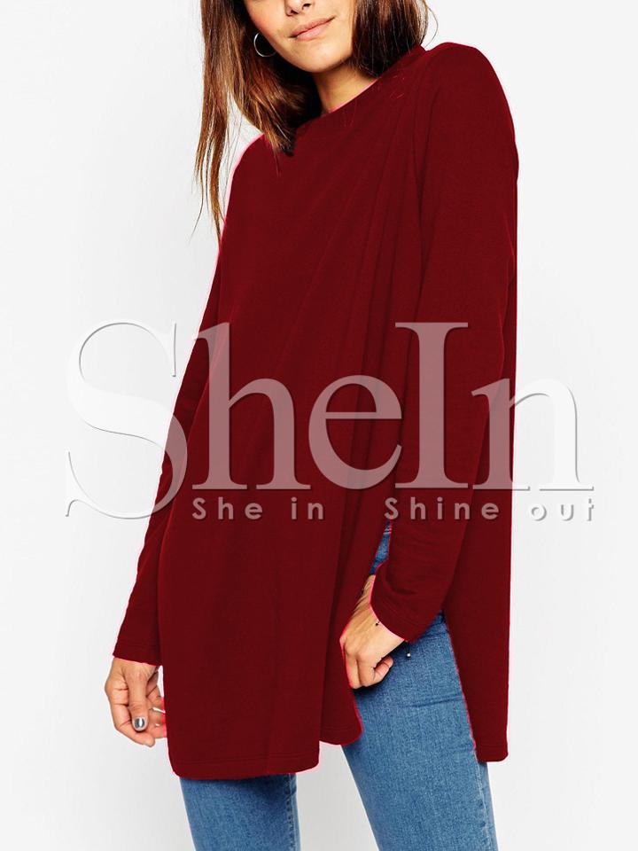 Shein Wine Red Long Sleeve Split T-shirt