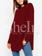 Shein Wine Red Long Sleeve Split T-shirt