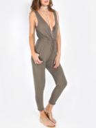 Shein Army Green Cross V Neck Tie-waist Backless Jumpsuit