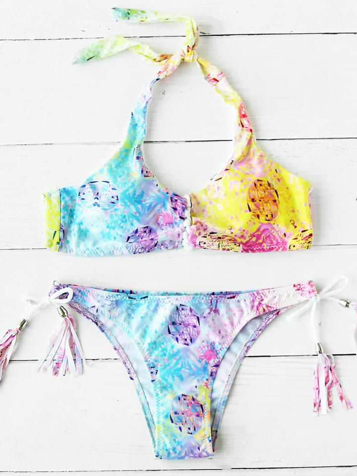 Shein Graphic Print Tassel Tie Bikini Set