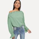 Shein Asymmetrical Shoulder Button Detail Blouse
