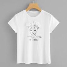 Shein Pearl & Applique Embellished Cartoon Tee