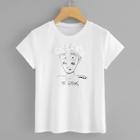 Shein Pearl & Applique Embellished Cartoon Tee