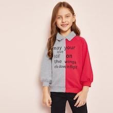 Shein Toddler Girls Two Tone Contrast Collar Sweatshirt