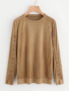 Shein Criss Cross Sleeve Suede Blouse