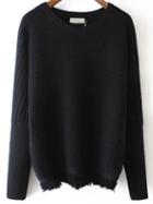 Shein Black Round Neck Striped Tassel Sweater