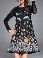 Shein Black Sleeveless Flowers Jacquard Dress