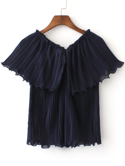 Shein Navy Convertible Chiffon Pleated Tube Blouse