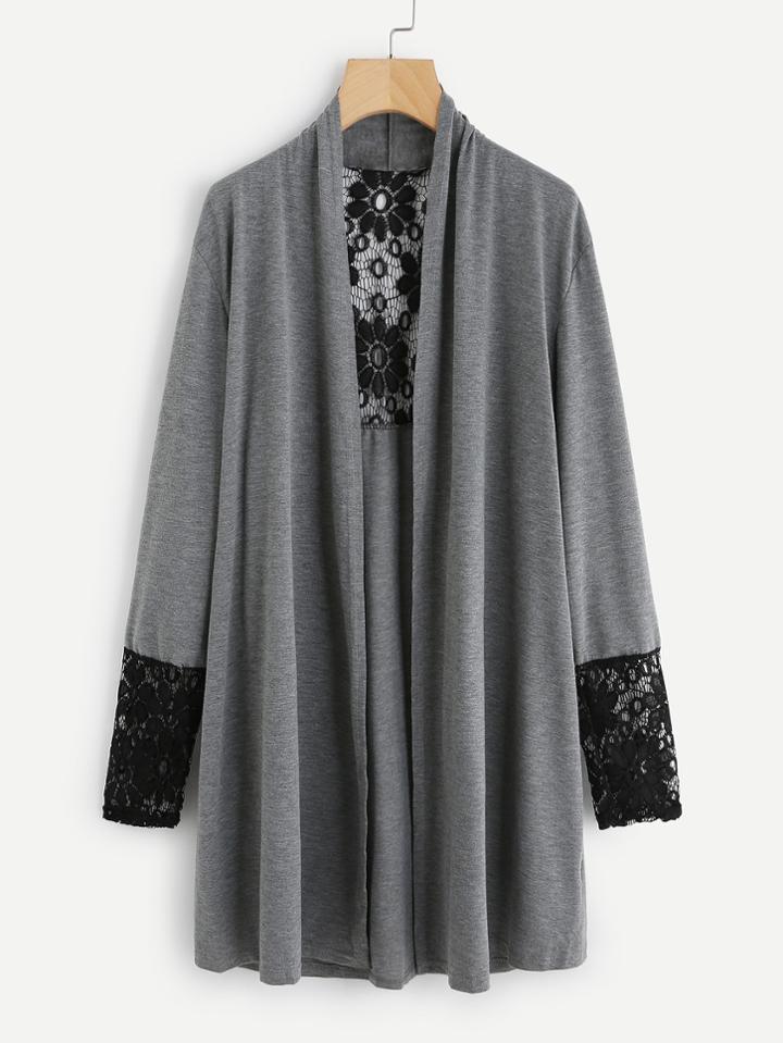 Shein Contrast Lace Panel Cardigan