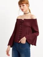 Shein Off The Shoulder Bell Sleeve Lace Up Blouse